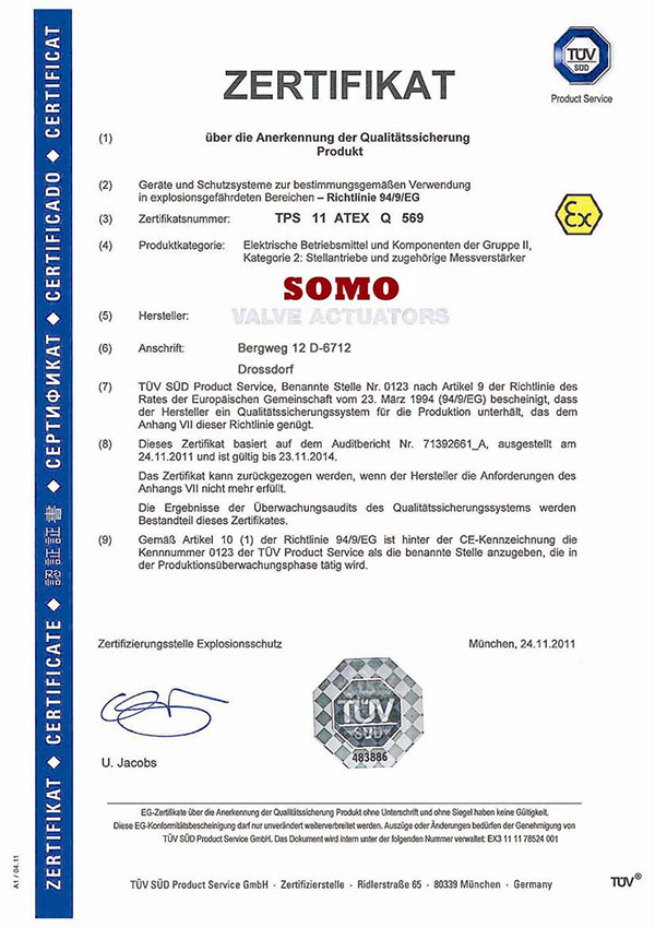  SOMO-Valve actuators-ATEX(TUV)